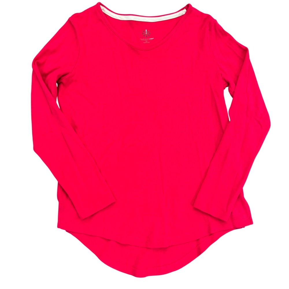 Isaac Mizrahi Live Essentials Pink Long Sleeve Scoop Neck High Low Top XS